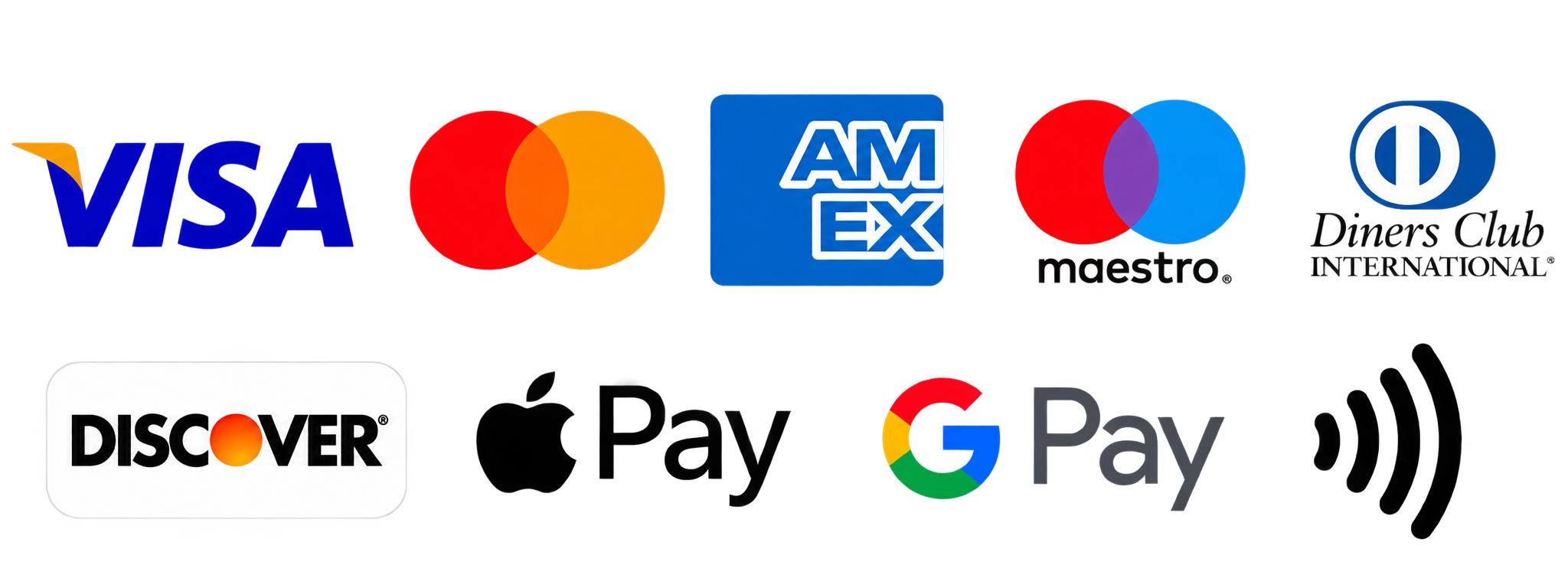 Accepted payment methods: Visa, Mastercard, American Express, Maestro, Diners Club, Discover, Apple Pay, Google Pay and contactless